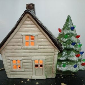Vintage Ceramic Light Up House with Christmas Tree. Please Read Description